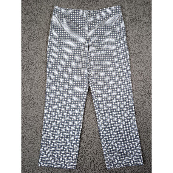 Talbots Pants Heritage Womens 12 Blue & Pink Cropped Ankle Diamond Geometric - Picture 1 of 9